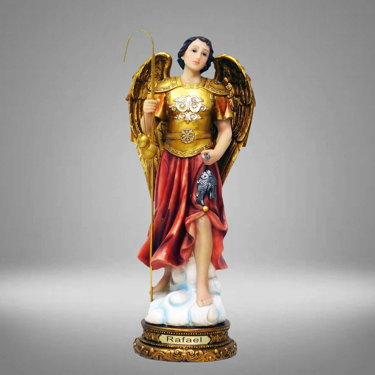 San Rafael Arcángel Dorado | Figura de Resina | 12 Pulgadas