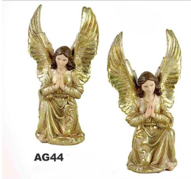 Ángel dorado arrodillado de poliresina de 13.5 pulgadas