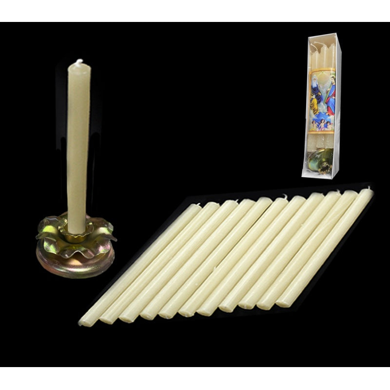 Set de 12 velas de la Trinidad con portavelas de aluminio
