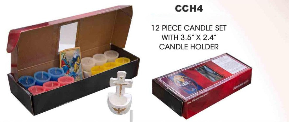 Set devocional de 12 velas con portavelas