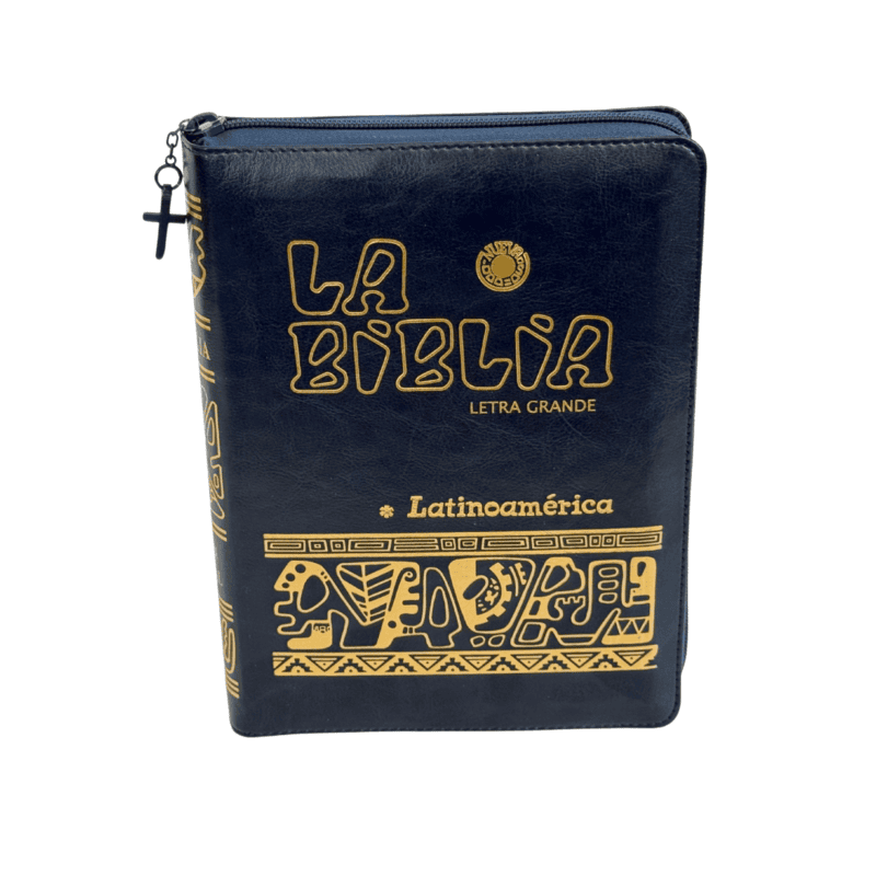 BIBLIA AZUL DE LUJO LATINOAMERICANA, LETRA GRANDE, POLIPIEL, CREMALLERA E INDICE