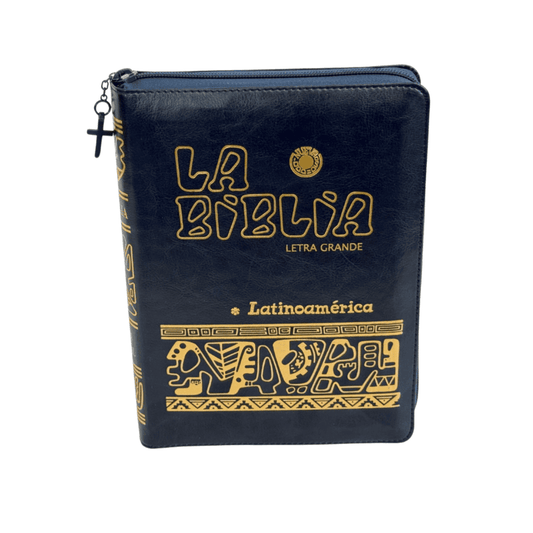 BIBLIA AZUL DE LUJO LATINOAMERICANA, LETRA GRANDE, POLIPIEL, CREMALLERA E INDICE