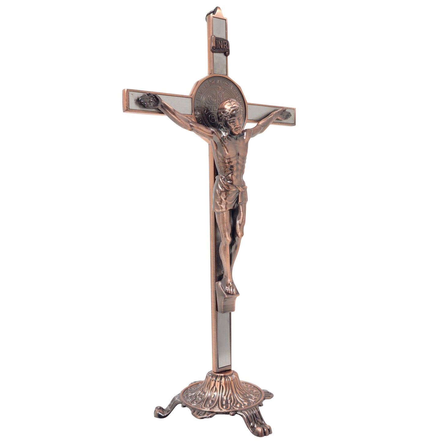 A8.- CRUZ SAN BENITO BRONCE PLANA CON BASE  [13 PULGADAS]
