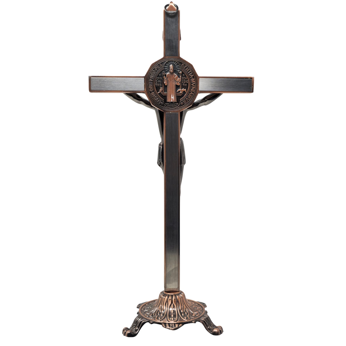 A8.- CRUZ SAN BENITO BRONCE PLANA CON BASE  [13 PULGADAS]