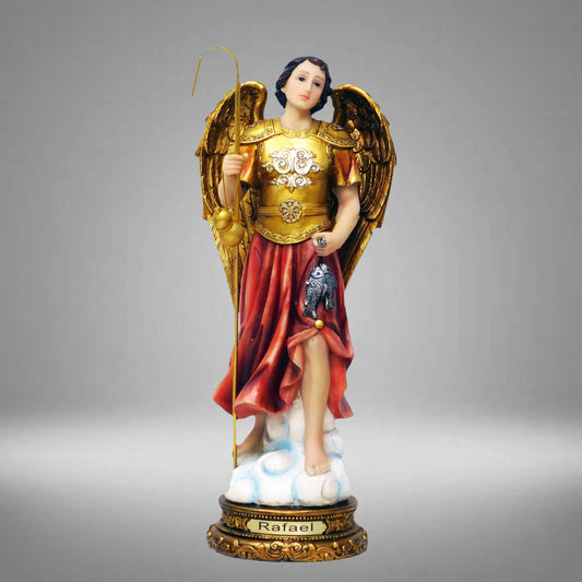 San Rafael Arcángel Dorado | Figura de Resina | 12 Pulgadas
