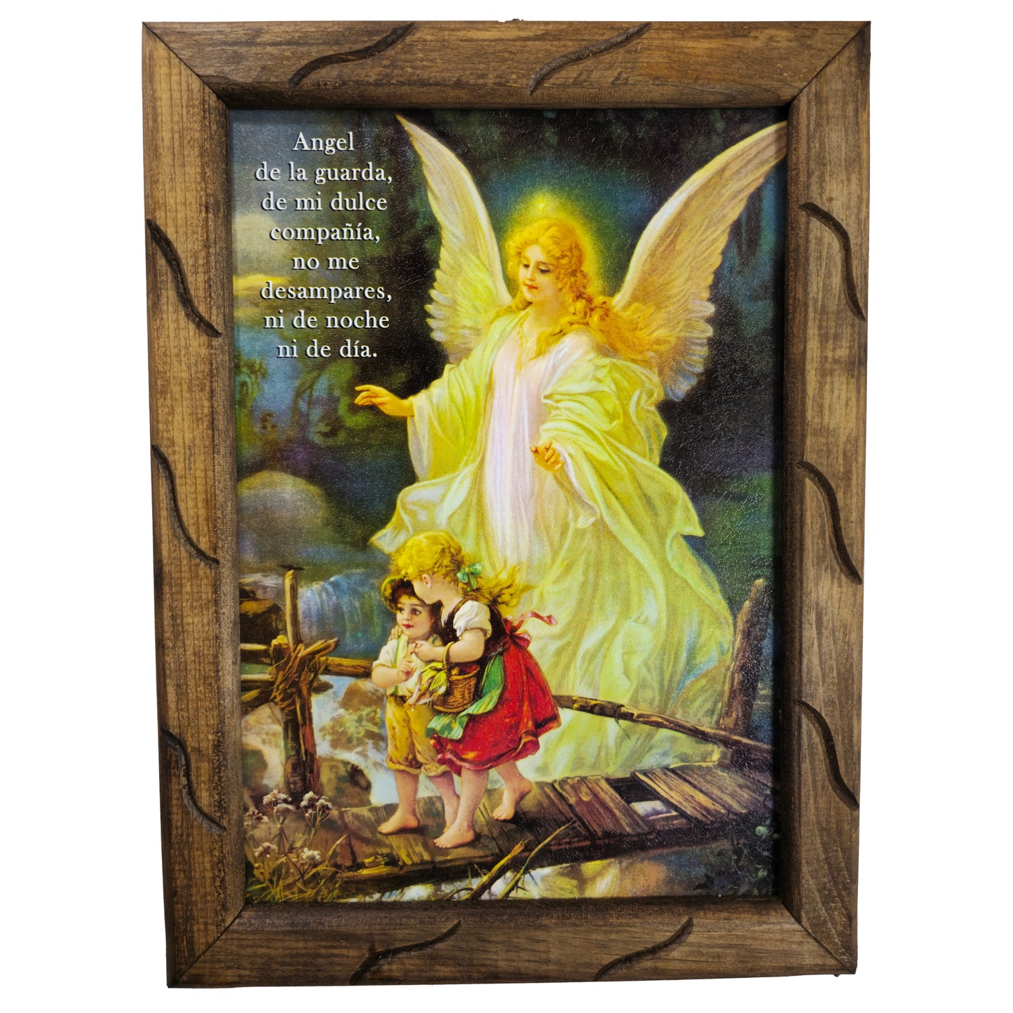 CR.- CUADRO RUSTICO CHICO ANGEL DE LA GUARDA EN PUENTE 12X10 PULGADAS