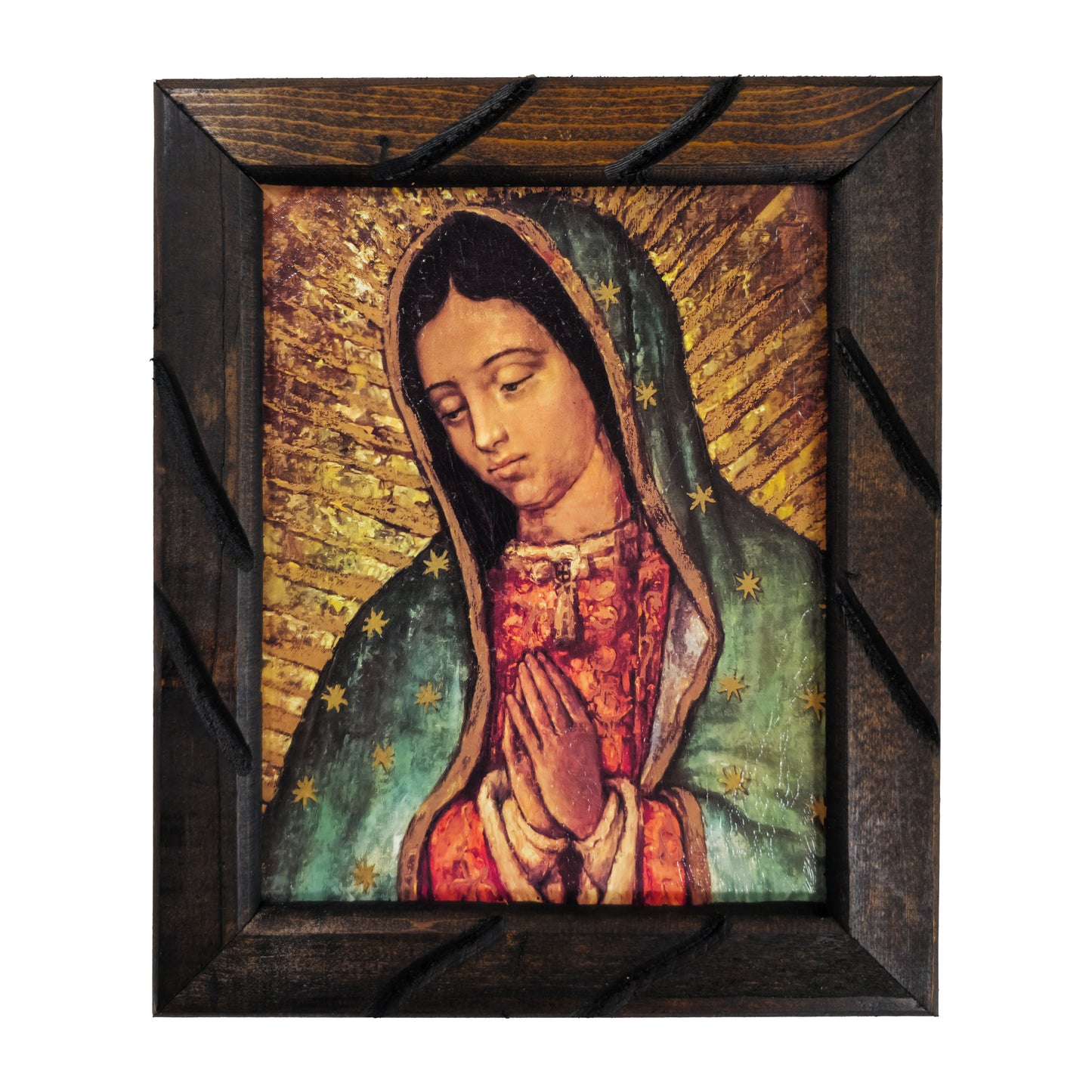CR.- CUADRO RUSTICO CHICO VIRGEN GUADALUPE BUSTO 12X10 PULGADAS