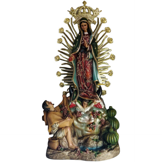 Virgen de Guadalupe con Juan Diego | Figura de Resina | 29 Pulgadas