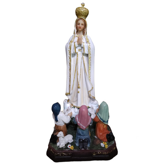 Virgen de Fátima Con Niños | Figura de Resina | 12 Pulgadas