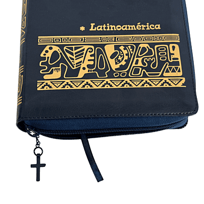 BIBLIA AZUL DE LUJO LATINOAMERICANA, LETRA GRANDE, POLIPIEL, CREMALLERA E INDICE