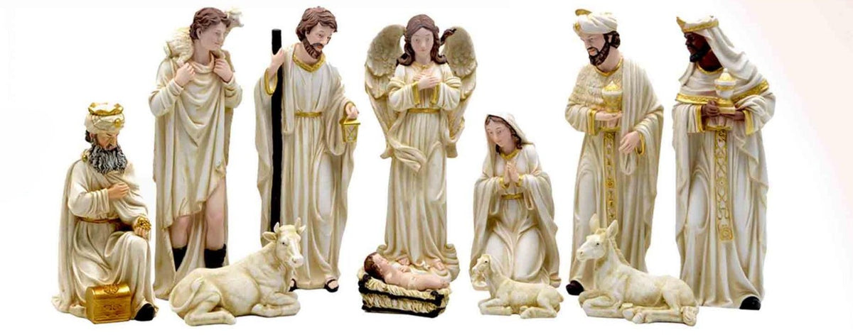 Nacimiento blanco hueso de poliresina de 18 pulgadas, set de 11 piezas