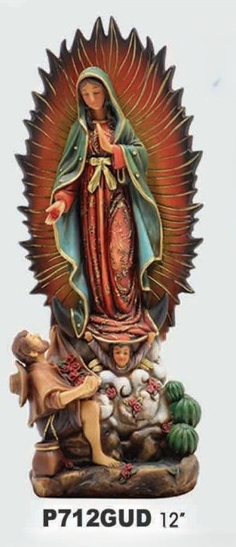 Virgen de Guadalupe y San Juan Diego de poliresina de 12 pulgadas