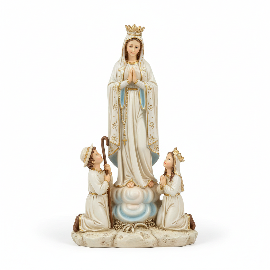 Virgen de Fátima Con Niños Resina 12 pulgadas