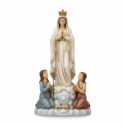 Virgen de Fátima Con Niños Resina 8 pulgadas