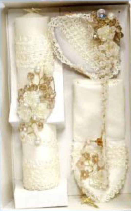 C.- Jgo. recuerdo de vela Bautizo 5 1/2 x 20 Encaje Blanco