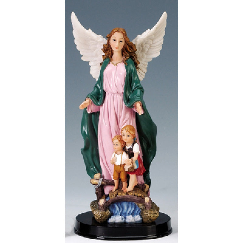 Ángel guardián de la serie Luciana con base de madera de 12 pulgadas