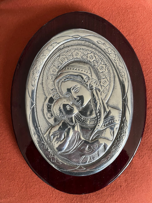 P.- RETABLO  DE MARIA Y NINO JESUS EN MADERA Y PEWTER
